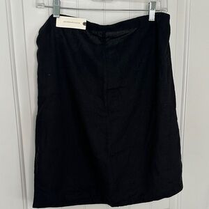 Anthro Anthropologie black linen viscose pull on Skirt with side splits new nwt